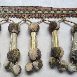 Antique Tassel and Bobble Fringe - Silk and Wool Gold, Olive and Chartreuse