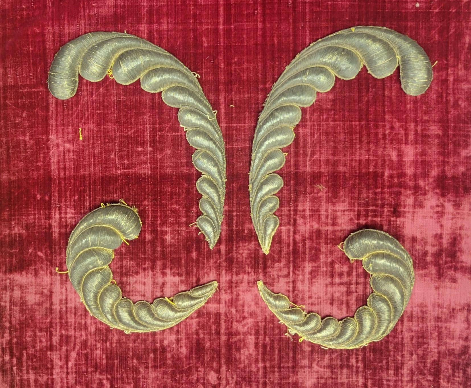 18th c Italian Gold Stumpwork Appliques - Raised Embroidery, Book Matched Pair