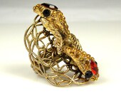 Vintage Double Snake Head Rhinestone Ring Size 7