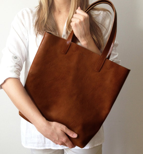 Brown leather shopper tote made from best quality long lasting Etsy
