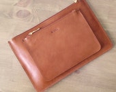 Set of 2 // Light Brown Small Clutches, Leather purses, ipad mini