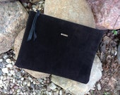 Black Suede Clutch, Leather purse, Lather ipad case, every day black zipper clutch, leather clutch