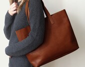 MIVO - Brown Leather Tote, Brown Leather Bag, Shopping tote