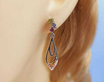 Boucles D'oreilles Dormeuses En Argent 925 Avec Péridot, Tanzanite, Grenat, Apatite - ROSEMIMOSA, Neuf