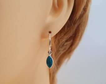 Hoop Opal Earrings, Green Opal Gemstone, Hoop Design, Sterling Silver