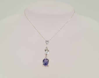Iolite Aquamarine Necklace, Ice Aquamarine, Semi Precious Gemstones, Sterling Silver, Earrings