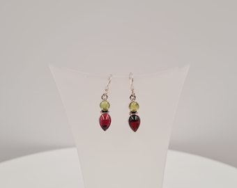 Peridot Garnet Earrings, Semi Precious Gemstones, Sterling Silver