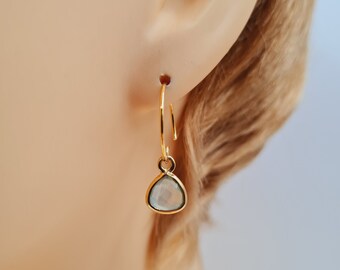 Chalcedony Hoop Earrings, Aqua Chalcedony, Gold Plated, Sterling Silver