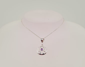 Amethyst Celtic-Designed Necklace, Purple Amethyst, Semi Precious Gemstones, Sterling Silver
