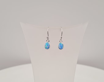 Light-Blue Opal Earrings, Fire Opals, Gemstone Jewellery, Sterling Silver