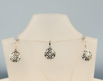 Silver Celtic Set Matching Drop Earrings and Necklace Handmade 925 Sterling