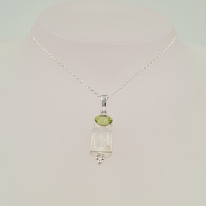 Moonstone Peridot Pendant, Semi Precious, Handmade Gemstone Jewellery, Sterling Silver, Necklace