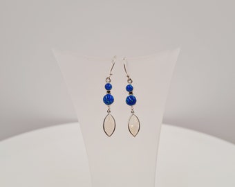 Opal Moonstone Earrings, Blue Opal, Semi Precious Gemstones Sterling Silver