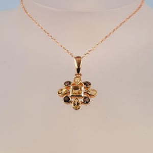 Citrine Tourmaline Necklace, Rose Gold Plated Sterling Silver, Yellow Citrine, Green Tourmaline, Semi Precious Faceted Gemstone Pendant