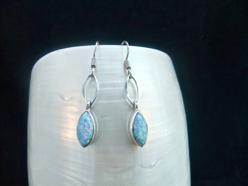 Light Blue Opal Gemstone Sterling Silver Dangle Earrings