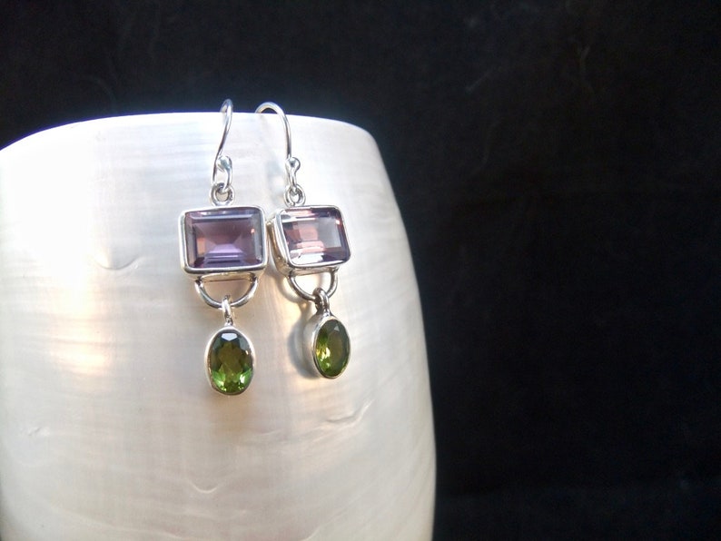 Sterling Silver Peridot Gemstones Alexandrite Earrings