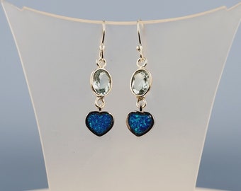 Topaz Fire-Opal Earrings, Blue Fire Opal, Semi Precious Gemstones, Handmade Jewellery, Sterling Silver, Drop Earrings