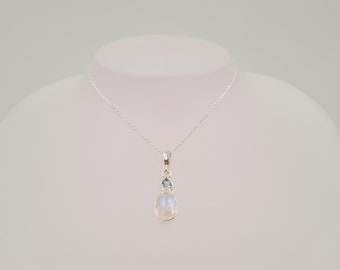 Topaz Moonstone Necklace, Semi Precious Gemstones, Sterling Silver