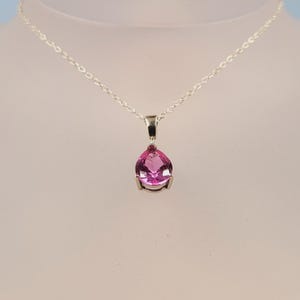 Rosa Saphir Halskette, Sterling Silber, Lab Erstellt Edelstein, handgemachte Schmuck, Sterling Silber, Krappenfassung Anhänger & Kette