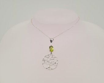 Peridot Tree Of Life Necklace, Semi Precious Gemstone, Tree of Life Design, Sterling Silver