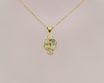 Ethiopian Opal Necklace, Cabochon Gemstone, Handmade Jewellery, Semi Precious, Gold Plated Sterling Silver, Pendant