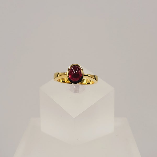 Ruby Cabochon Ring, Size Q 1/2, Red Ruby, Gold Plated, Sterling Silver