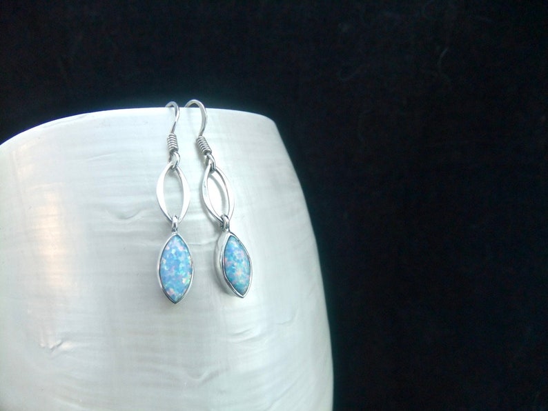 Light Blue Opal Gemstone Sterling Silver Dangle Earrings