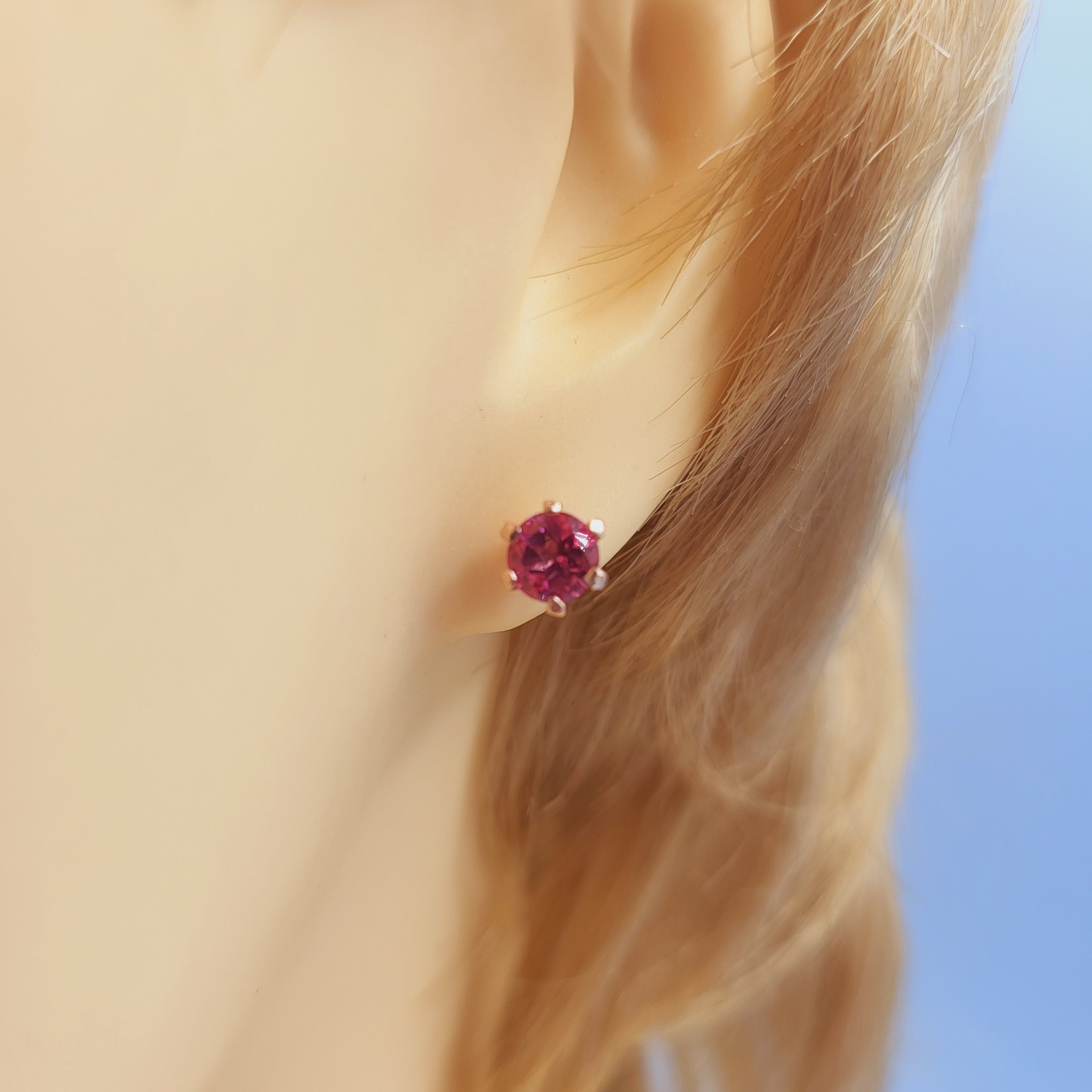 Boucles D'oreilles Argent 925 Avec Topaze Rose - Fermoir Clous - Très Bon état - OCCASION