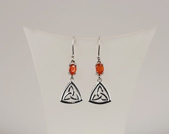 Orange Opal Celtic-Earrings, Celtic Design, Ethiopian Opal, Semi Precious, Handmade Gemstone Jewellery, Sterling Silver, Drop Earrings