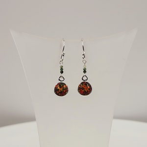 Opal Emerald Earrings, Red Fire Opal, Natural Emerald Beads, Handmade Gemstone Jewellery, Sterling Silver, Drop Earrings