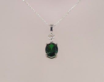 Emerald Green Pendant, Cubic Zirconia, Handmade Gemstone Jewellery, Sterling Silver, Necklace