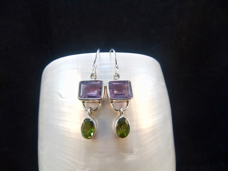Sterling Silver Peridot Gemstones Alexandrite Earrings