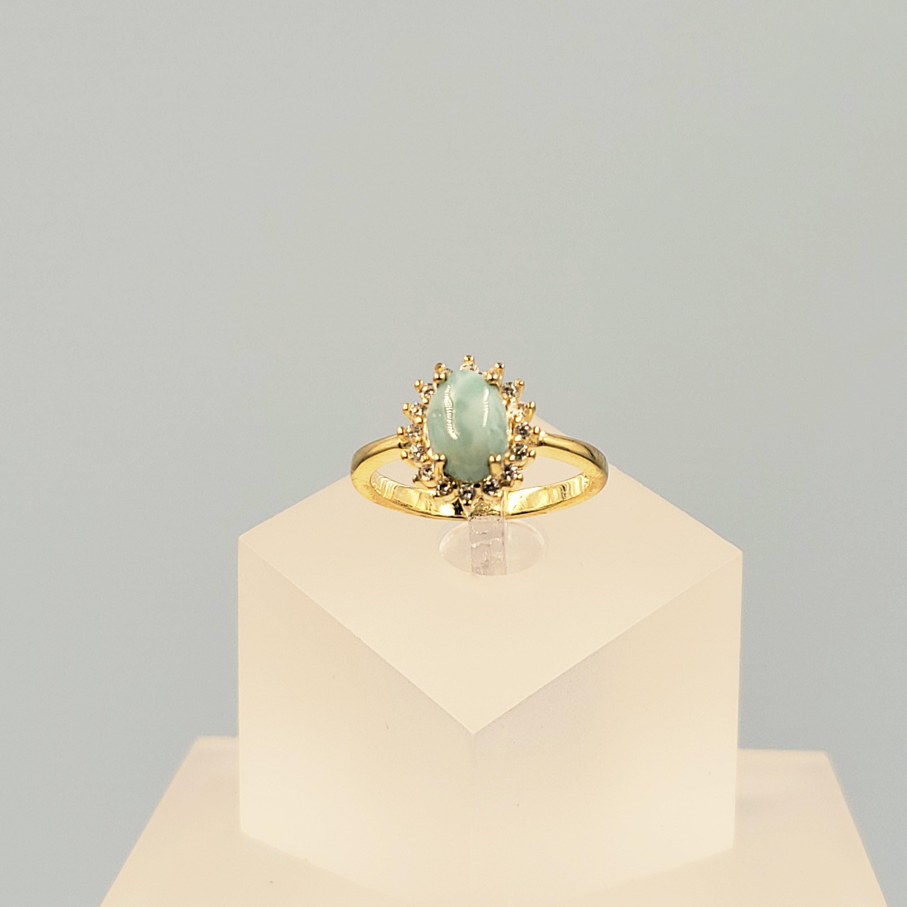Larimar Ring, Gold Plated Sterling Silver, Oval Blue Gemstone  display picture 1