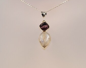 Amethyst Moonstone Necklace, Semi Precious Gemstones, Handmade Jewellery, Sterling Silver, Pendant