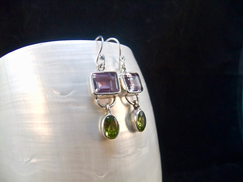 Sterling Silver Peridot Gemstones Alexandrite Earrings
