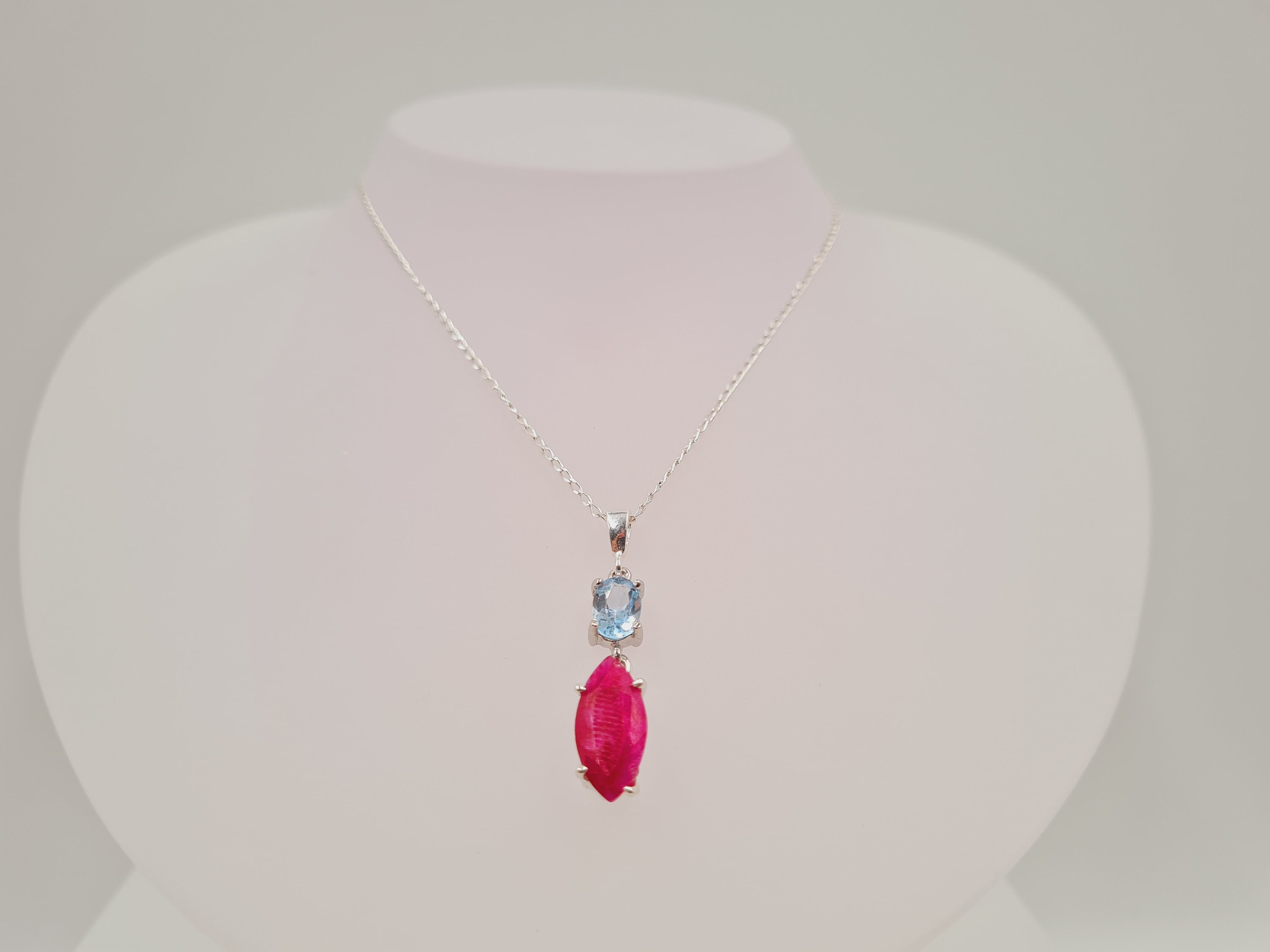 Ruby Topaz Necklace Ruby Corundum Blue Topaz Sterling Silver Etsy