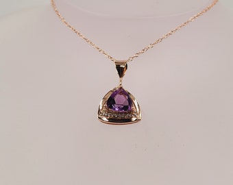 Amethyst Zirconia Pendant, AAA Quality, Cubic Zirconia, Rose Gold Plated, Semi Precious, Handmade Gemstone Jewellery, Sterling Silver