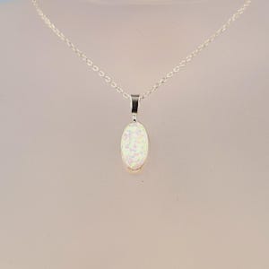 White Fire-Opal Pendant, Lab Created Gemstone, Handmade Jewellery, Sterling Silver, Necklace