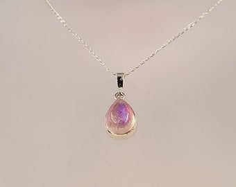 Pink Moonstone Necklace, Semi Precious Gemstones, Handmade Jewellery, Sterling Silver, Pendant