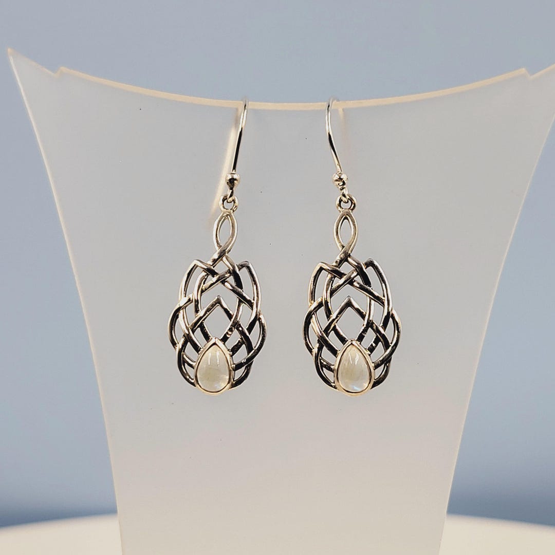 YAFEINI Orecchini Celtica A Cerchio Con Pietra Di Luna In Argento Sterling 925 Donna
