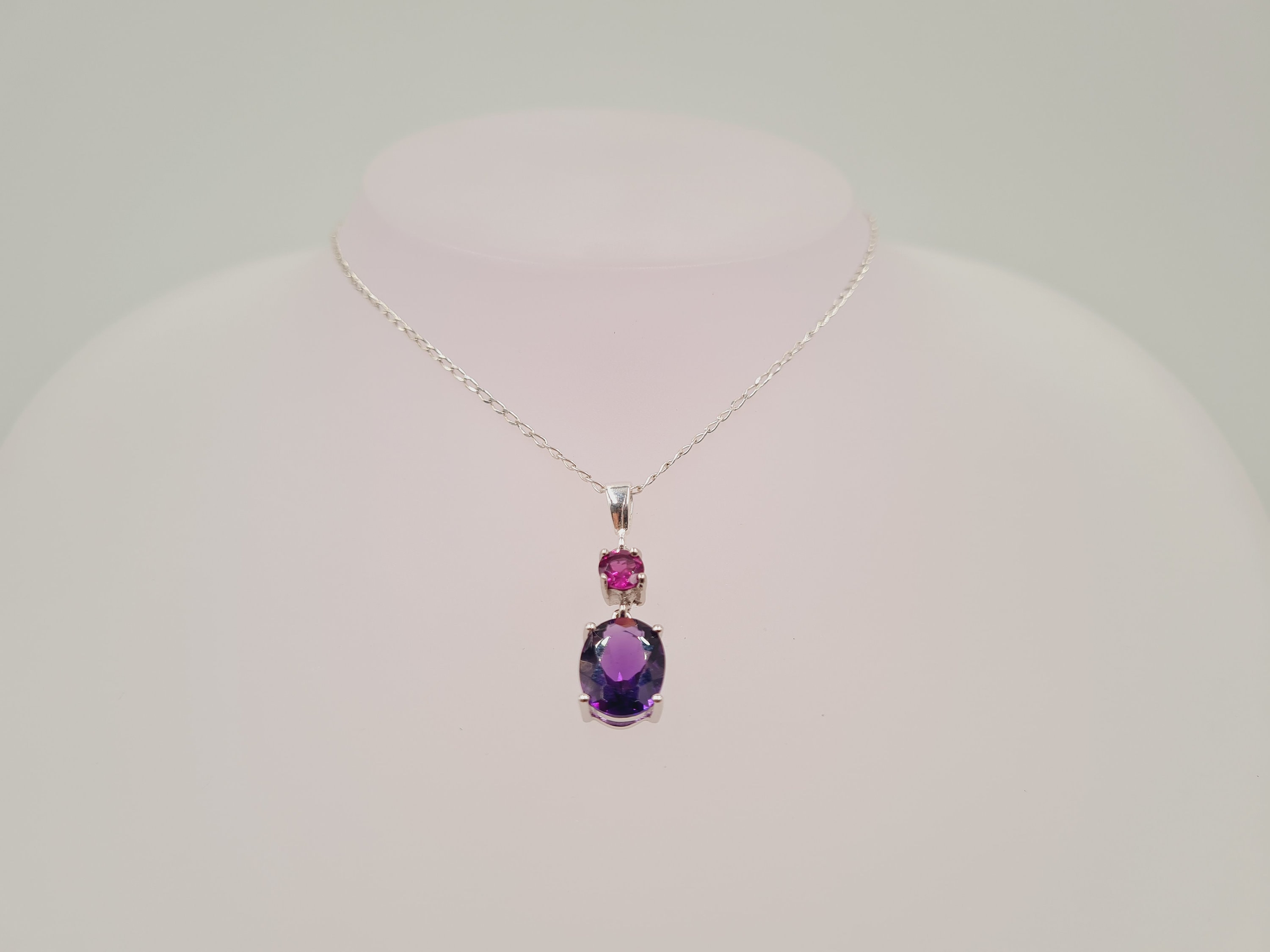 Macy's 2-Pc. Set Garnet (9-7/8 ct. t.w.) & Amethyst (3-1/3 ct. t.w.) Halo Pendant  Necklace & Matching Stud Earrings in Sterling Silver | CoolSprings Galleria