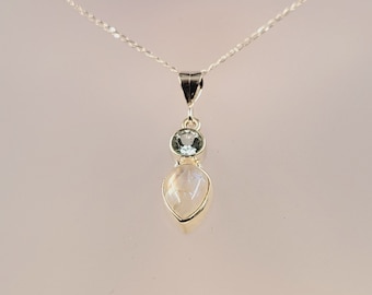 Topaz Moonstone Pendant, Semi Precious Gemstones, Handmade Jewellery, Sterling Silver, Necklace