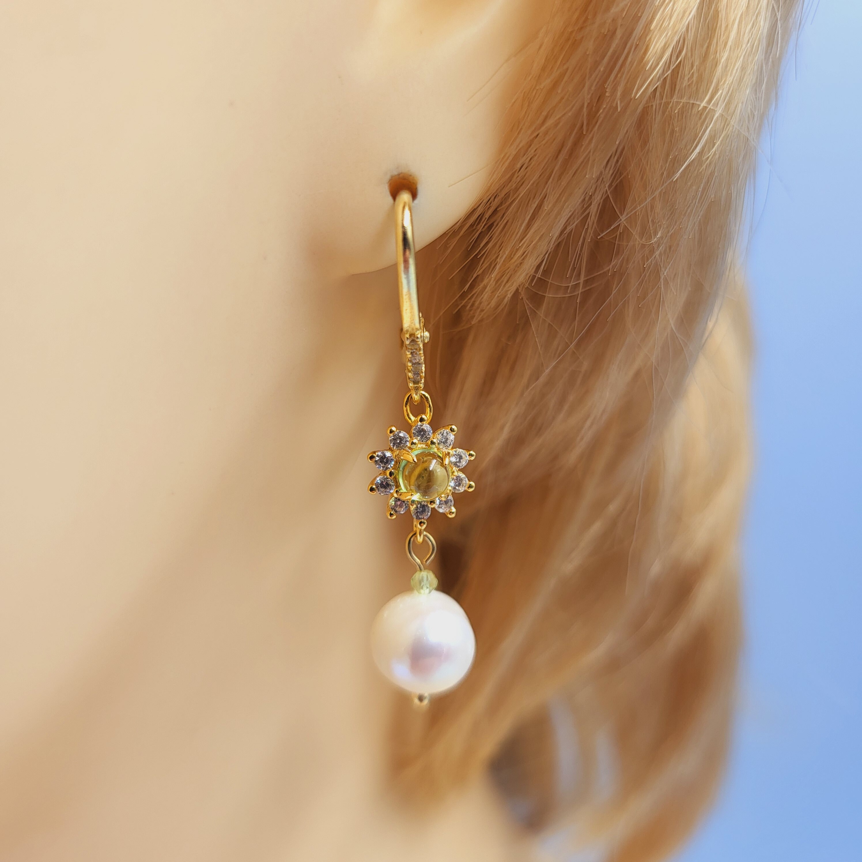 Boucles D'oreilles Dormeuses En Argent 925 Avec Citrine, Péridot, Apatite Et Perles - Marque Rose-Mimosa - Neuf Avec étiquettes