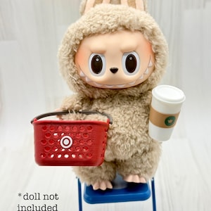 Labubu & Nuimos Mini Shopping Set • Target Basket / Starbucks-Inspired Drink • 3D Doll Props for Plush Collectibles