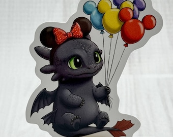 Toothless Disney Park Day Sticker • Balloon & Ears Vinyl Decal • Toothless-Inspired Fantasy Fan Art for Vacation Lovers