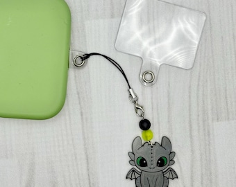 HTTYD Phone Charm • Toothless or Light Fury • Dragon Strap Keychain with Beads • Optional Tether Patch • Deaf-Owned • Everlore Creations