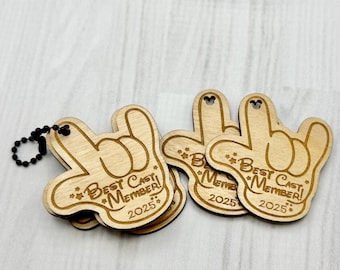 Cast Member ILY Keychain – ASL Thank You Gift – Laser Engraved Wood – Deaf-Owned – Ornament or Lanyard Tag – Appreciation Token