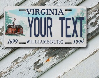 License Plate Virginia Wave 2 Williamsburg State Customizable 6 x 12 Aluminum Vanity License Plate