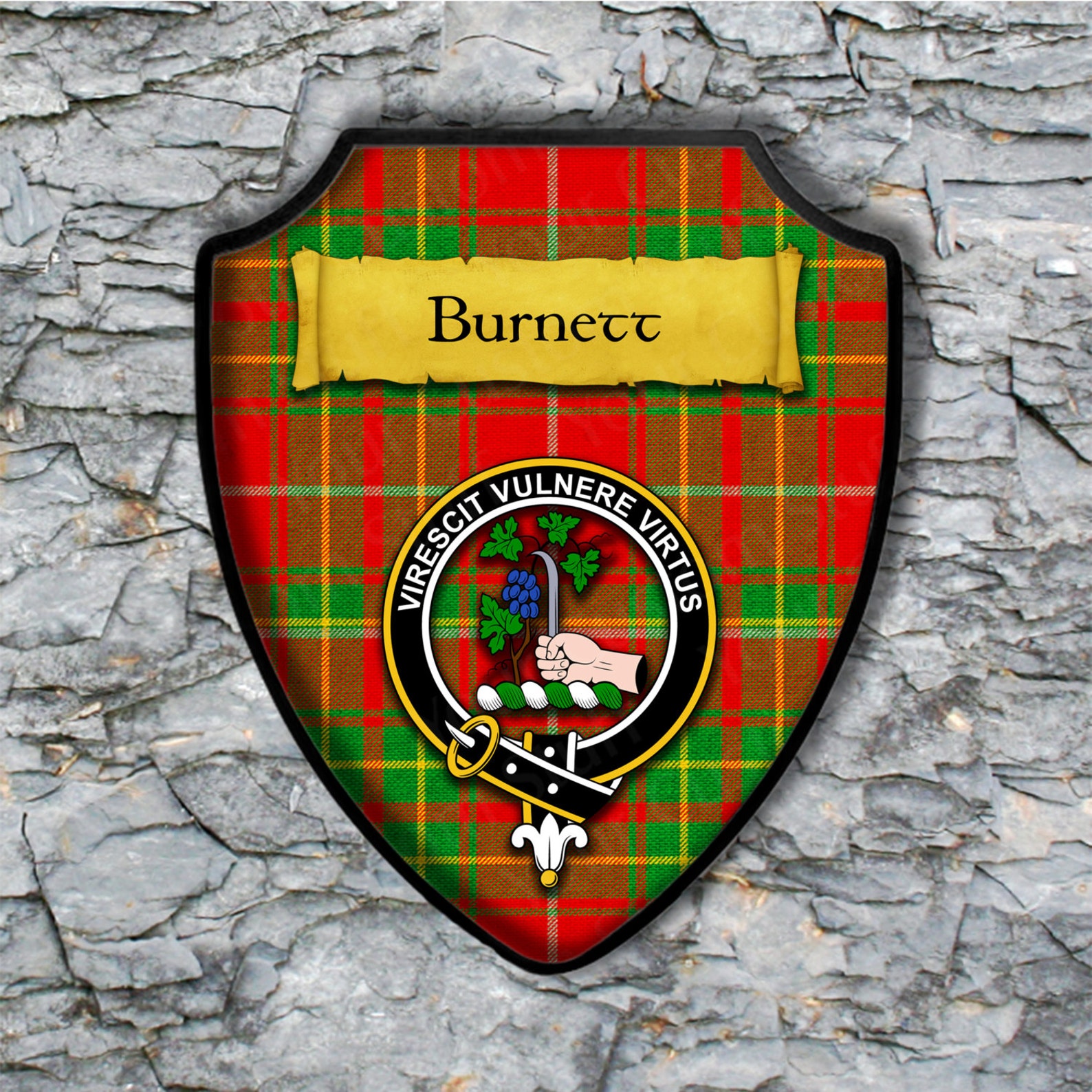 Burnett Shield Plaque with Scottish Clan Coat of Arms Badge on | Etsy
