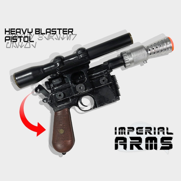 DL-44 Pistol Han Solo Smuggler Blaster Prop Custom Replica, Non-Firing with Blaze Orange Barrel Plug